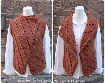 Knitting PATTERN - The Bronze wrap, womens sleeveless jacket, cardigan - Listing142