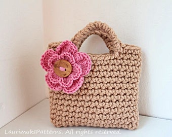 CROCHET PATTERN for kids - Little girls beige flower purse bag pattern - Listing79