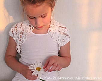 Knitting pattern for girls - White Princess Lace Shrug bolero pattern  - Listing44