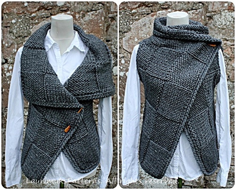 Knitting PATTERN-Big square wrap, womens sleeveless jacket pattern, cardigan pattern Listing131 image 1