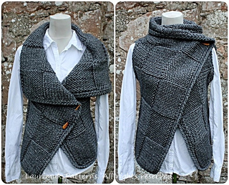 Knitting PATTERNBig square wrap womens sleeveless jacket Etsy