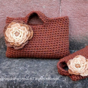 CROCHET PATTERNS - Mother and daughter matching autumn flower purses, bag pattern - Listing125