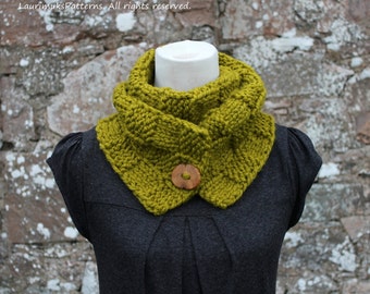 Knitting patterns for women, scarf pattern, Lemongrass button scarf - Listing96
