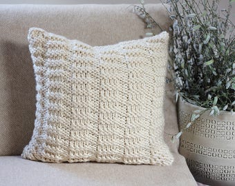 Chunky Knit Pillow Cover PATTERN – Dorina Textured Cushion (16x16’’, 18x18’’) (PDF Pattern)