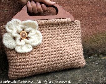 CROCHET PATTERN - crochet purse with flower and button, adult size - Listing105