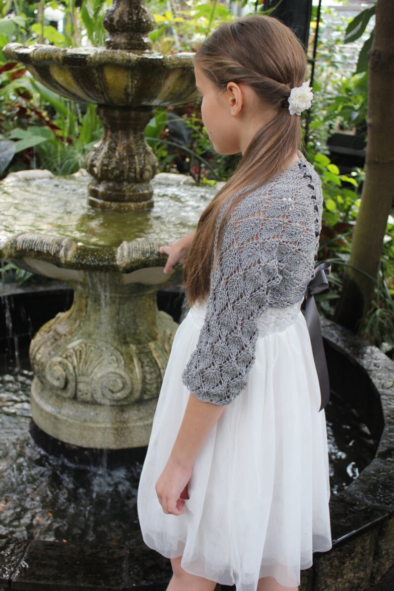 Knitting patterns for women and girls bolero pattern Lace Shrug with ribbon Listing148