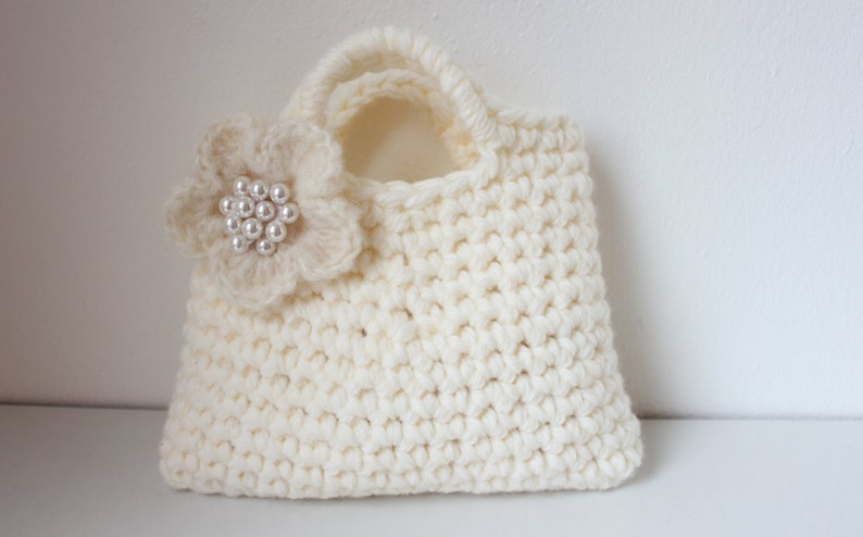 CROCHET PATTERN Little Girl's Ivory Flower Purse Listing68 image 3