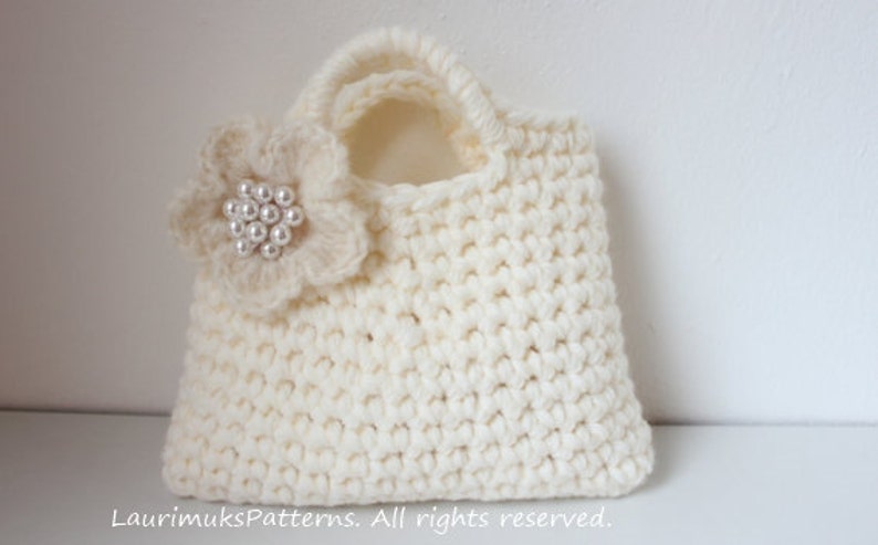 CROCHET PATTERN Little Girl's Ivory Flower Purse Listing68 image 1