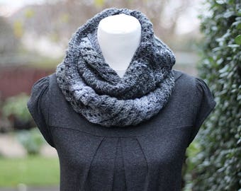 KNITTING PATTERN - grey marl infinity diagonal lace scarf, womens scarf pattern cowl snood - Listing7