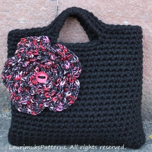 CROCHET PATTERN - womens black flower purse, bag pattern - Listing65