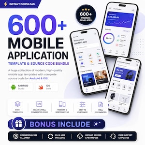 600+ Mobile App Templates & Source Code Bundle | Android iOS | PLR MRR Included