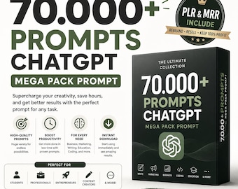 Paquete Mega de más de 70 000 indicaciones de ChatGPT (PLR MRR) Productividad de contenido de marketing empresarial