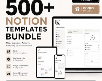 Notion Planner para emprendedores digitales, paquete de más de 500 plantillas de productividad definitivas con PLR MRR