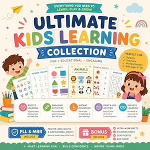 Ultimate Kids Learning Bundle | Printable Worksheets & Activities | PLR and MRR Included