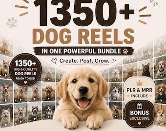 Paquete de más de 1350 vídeos de perros / Contenido viral, PLR MRR (Producto digital)
