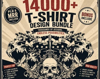 Paquete de más de 14000 diseños de camisetas, diseños editables, sublimación para ropa urbana, paquete digital PLR MRR.