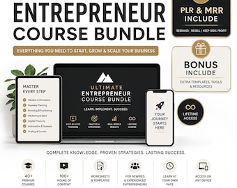 Paquete completo de cursos para emprendedores / Incluye derechos de reventa y derechos de reventa / Formación en vídeo, PDF y Word / Descarga instantánea