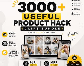 Paquete de más de 3000 videoclips con trucos de productos / Contenido digital PLR MRR