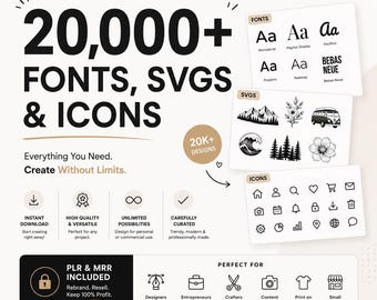 20,000+ Fonts Icons Bundle | Instant Digital Download | Commercial Use | SVG Files | PLR MRR
