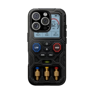 Regalo para técnicos de climatización / Funda para iPhone con manómetro / Técnico en refrigeración
