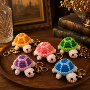 Buy One Get One，Handmade Crochet Turtle Keychain, Cute Turtle Bag Charm, Knit Animal Key Ring Gift