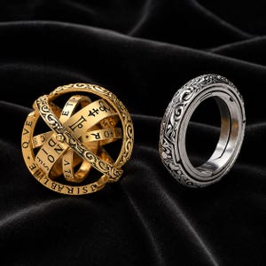 Armillary Sphere Ring, Rotating Celestial Astronomy Ring, Zodiac Astrology Statement Ring, Vintage Gift, US Sizes 6–12