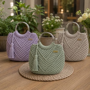 Cleopatra Crochet Bag Pattern PDF, Textured Ring Handle Purse, Modern Boho Tote Tutorial