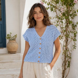 Crochet Button-Up Top Pattern PDF, Easy Summer Cardigan Shirt Tutorial, Women's Lace Blouse Download