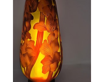 Signed Galle Cameo Art Glass Vase 21" Floral Art Nouveau French Style