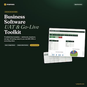 UAT & Go-Live Toolkit | Software Testing, Bug Tracker, RTM, and Readiness Templates