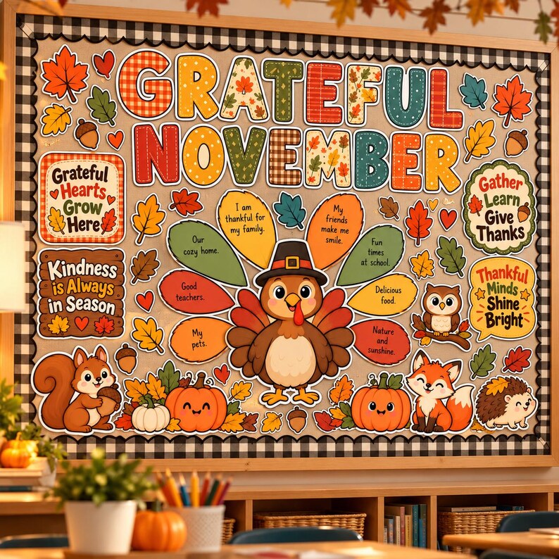 Thanksgiving Bulletin Board Kit, Grateful November Classroom Decor ...
