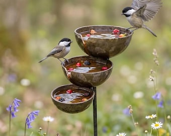Tiered Birdbath | Freestanding Bird Feeder | Rustic Rain Collector | Pastoral-Style Garden Decor