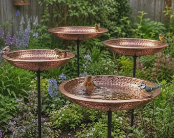 Hammered Copper Bird Bath with Metal Stand, Outdoor Bird Feeder Bowl, Weather Resistant Garden Decor, Patio Yard Lawn Birdbath.
