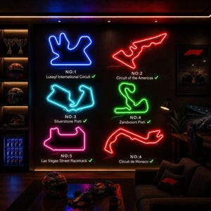 以下が含まれることがあります： F1レーストラックを描いた6つのネオンウォールサイン：青のLuseyl International Circuit、赤のCircuit of the Americas、シアンのSilverstone Pisti、緑のZandvoort Pisti、ピンクのLas Vegas Street Racetrack、赤のCircuit de Monaco。