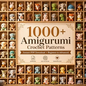 Bundel met meer dan 1000 amigurumi haakpatronen, PDF-pakket met dierenpatronen, eenvoudig speelgoed voor beginners, direct te downloaden.