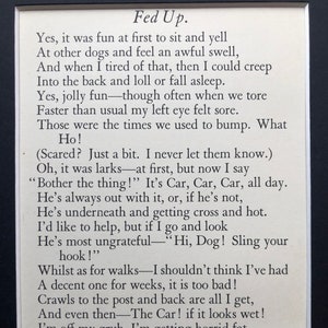 1930 G L STAMPA terrier jack russell dog Fed Up poem print illustration mounted Birthday Christmas Thanksgiving dog lover gift