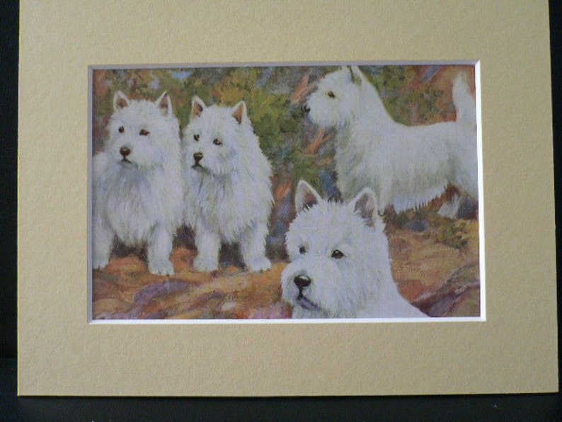 SCOTTISH AND WESTIE TERRIER DOGS CHARMING DOG PRINT MOUNTED READY TO FRAME