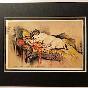 VALENTINE TAILWAGGER vintage Lucy Dawson Mac carte postale photo Fox Terrier chiot chien journée bien remplie Noël anniversaire Thanksgiving No.2988