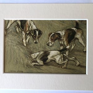 1947 FOX TERRIER DOGS Vintage original Vernon Stokes mounted dog bookplate print gift Christmas, Birthday, Thanksgiving Collector&#39;s item