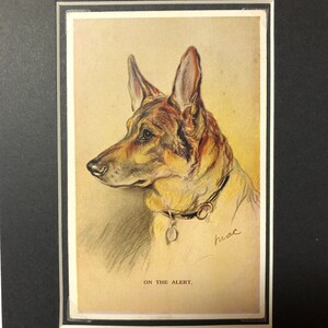 1930s LUCY DAWSON MAC German shepherd Alsatian dog Vintage Valentines Tailwagger series post card mounted gift No.2658 Christmas Birthday