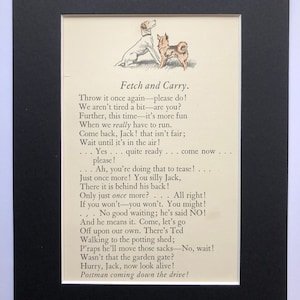 1930 G L STAMPA terrier small pug dog Fetch and carry poem print illustration mounted Birthday Christmas Thanksgiving dog gift