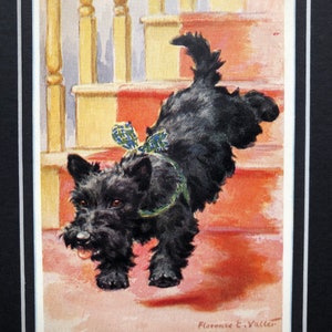 FLORENCE E VALTER Scottish terrier Scottie dog Vintage firmado Valentine & sons serie No.2674 tarjeta postal montada regalo Cumpleaños