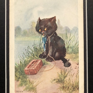 Postal antigua de perro de M Knight y A Kennedy, serie C W Faulkner, gatito cómico, serie Londres firmada, 1646, montada, regalo de Navidad y cumpleaños