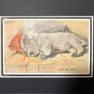 VALENTINE TAILWAGGER Vintage Lucy Dawson Mac postal SEALYHAM Terrier Regalo único de Navidad Cumpleaños Acción de Gracias no.2655 Después de la fiesta