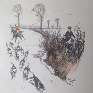 Cecil Aldin Horse Racing Fox hunting fox hounds jockey 1926 Vintage signed mounted plate print Birthday Christmas Anniversary Celebration