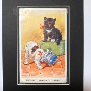 FLORENCE E VALTER Gato gatito Sealyham terrier perro Vintage firmado Valentine & sons serie No.2863 tarjeta postal montada regalo Cumpleaños