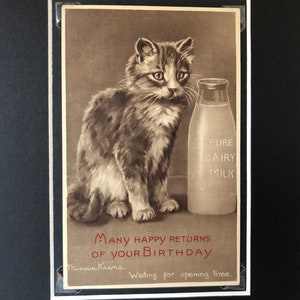 MINNIE KEENE Gatto gattino Tempo di apertura Vintage firmato Crest publishing cartolina montata regalo di Natale Compleanno