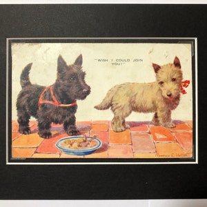 FLORENCE E VALTER Perro terrier de mojón escocés Vintage firmado Valentine & sons serie No.1634 postal montada imagen regalo Cumpleaños