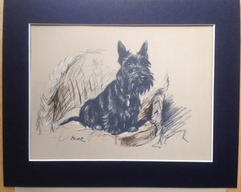 Scottish Terrier Dog Print, Lucy Dawson Vintage Bookplate (Matted)