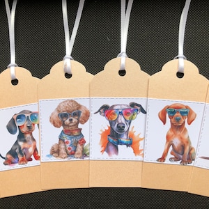 Etichette regalo fatte a mano cane set di 6 etichette Bassotto Setter Levriero Barboncino Re Charles Vizsal cucciolo Etichette regalo di compleanno impostate Carta pesca Abbinamento misto